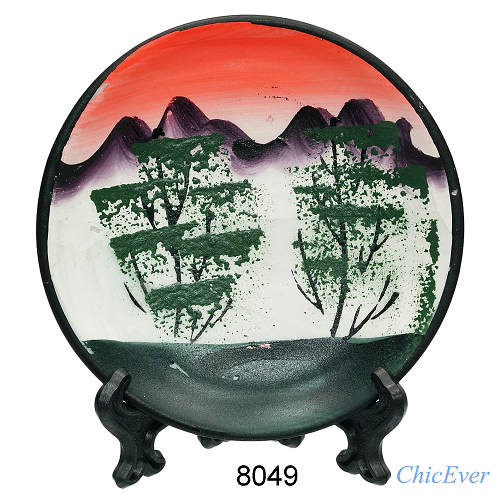 3 tlg. Mini-Dekoset, Vasen, Teller, handbemalt, 8049